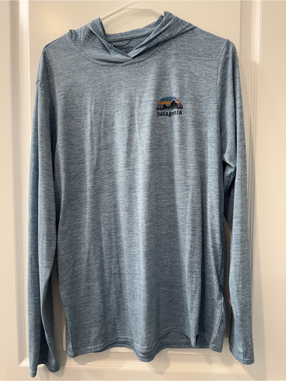Patagonia Heathered Light Blue Hooded Long-Sleeve Top